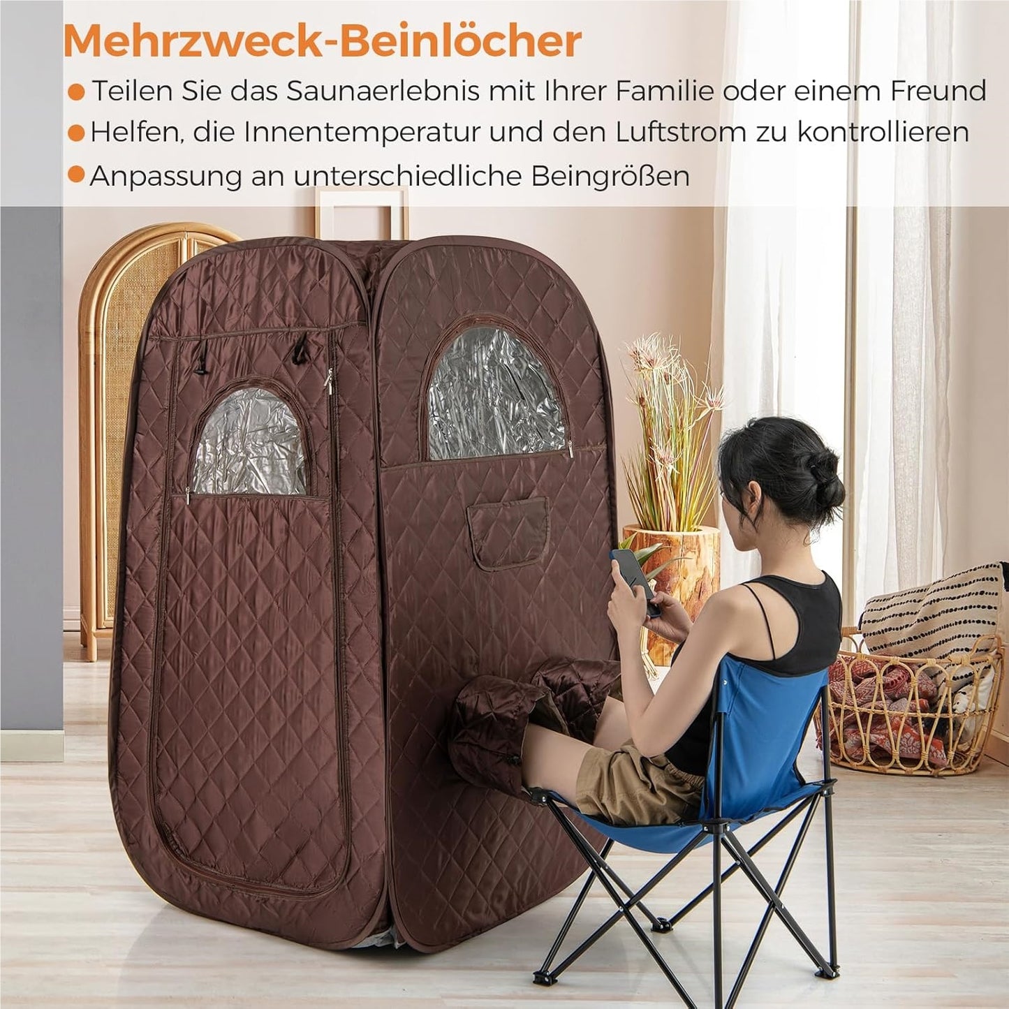 Stoomsauna – Draagbare Sauna – Sauna Tent – Stoomcabine – Mobiele Sauna – 3L Stoomgenerator – Timer & Afstandsbediening – Bruin – 89x89x149 cm