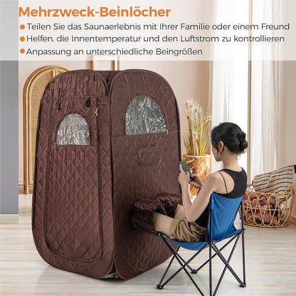 Stoomsauna – Draagbare Sauna – Sauna Tent – Stoomcabine – Mobiele Sauna – 3L Stoomgenerator – Timer & Afstandsbediening – Bruin – 89x89x149 cm