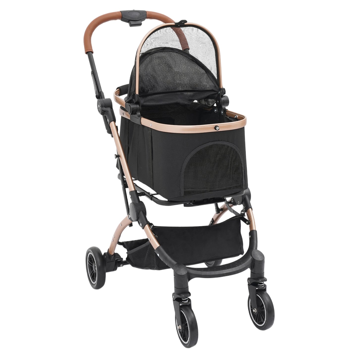 Foldable Pet Stroller | 4 Wheels, Black and Grey, Alloy Steel Frame, Nylon, for Dogs and Cats - NaMaSyo