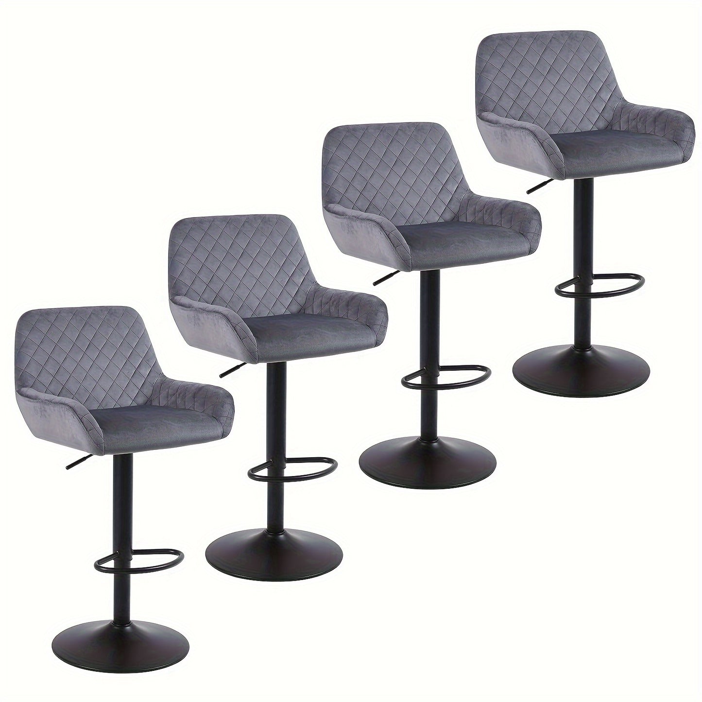 Bar Stools Set Of 2/4, Height Adjustable Swivel Bar Stools, Made Of Imitation Velvet Fabric, Dining Stools with Backrest And Armrests, Suitable for Bars, Kitchens And Gardens, Black Gray Brown, Kitchen Bar Stools, Bar Stools