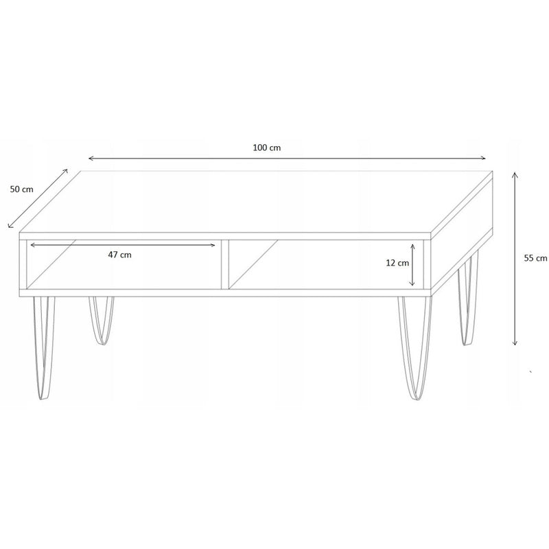 Salontafel – Koffietafel – Bank – Bijzettafel – Loungebank – Gelamineerd Spaanplaat – Metalen Poot – 100x50x55 cm – Zonder Elektriciteit