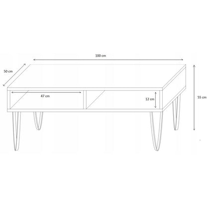 Salontafel – Koffietafel – Bank – Bijzettafel – Loungebank – Gelamineerd Spaanplaat – Metalen Poot – 100x50x55 cm – Zonder Elektriciteit