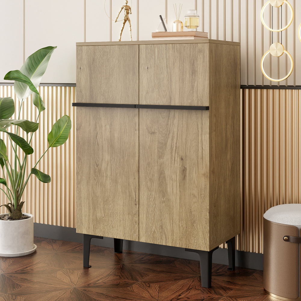 Schoenenkast – Schoenenrek – Schoenopberger – Schoenenschuif – Double Door Kast – Zwart Met Houtstructuur – Ruime Opbergruimte – Verstelbare Legplanken
