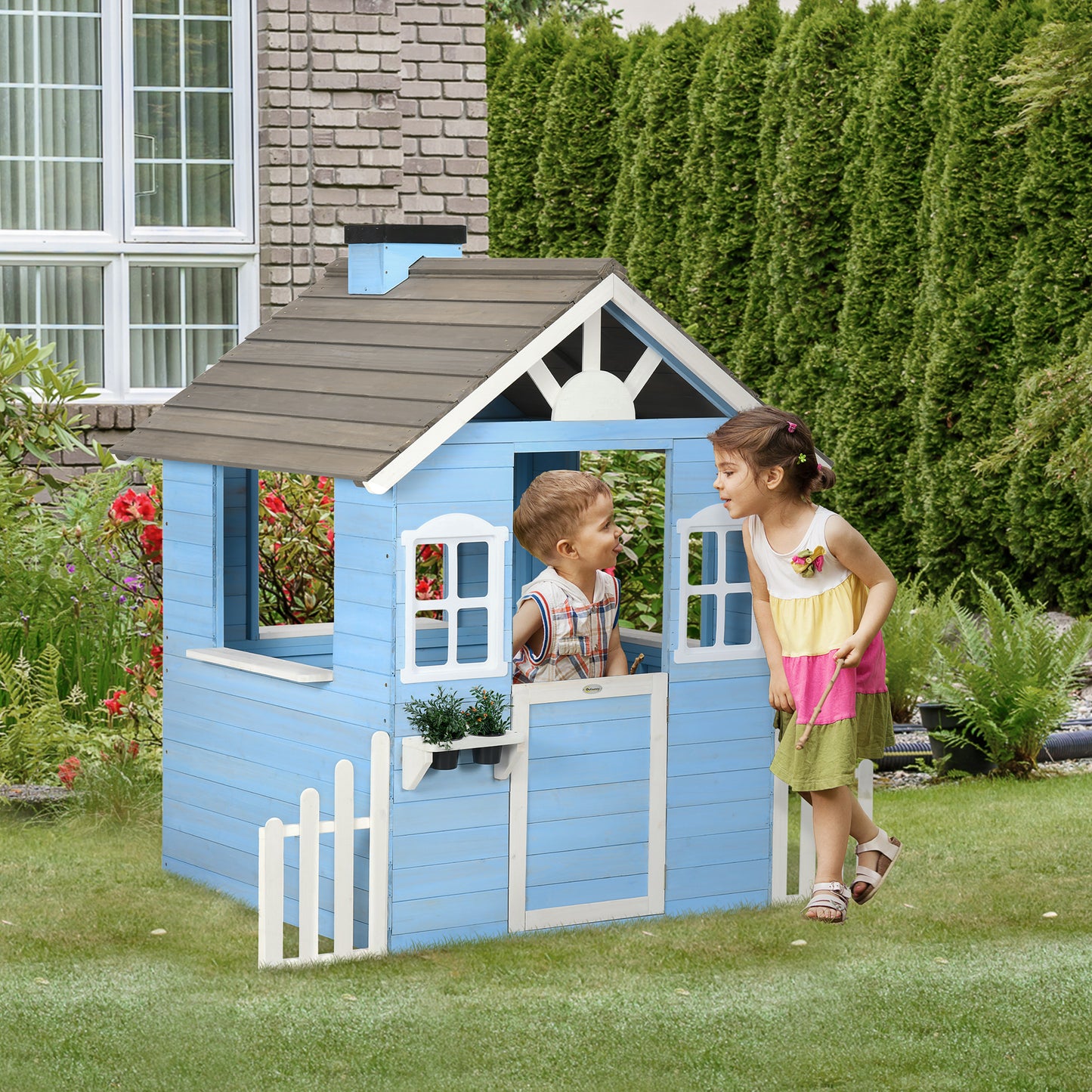 Houten Speelhuisje – Speelhuis – Speelgoedhuis – Tuinhuisje – Kinderspeelhuis – Blauw – Duurzaam Grenenhout – Veilig Afgewerkt
