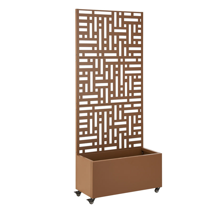 Ruimteverdeler – Scheidingswand – Kamerscherm – Plantenbak – Room Divider – Met Bloemenbak – Rollend Met Wielen – Weerbestendig Staal 190x82x38 cm – Bruin