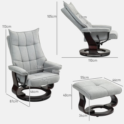 Relaxfauteuil – Relaxstoel – Lounge Chair – Draaifauteuil – Zithoekstoel – Grijs Kunstleer – Verstelbare Rugleuning – Draaibaar Design 360°