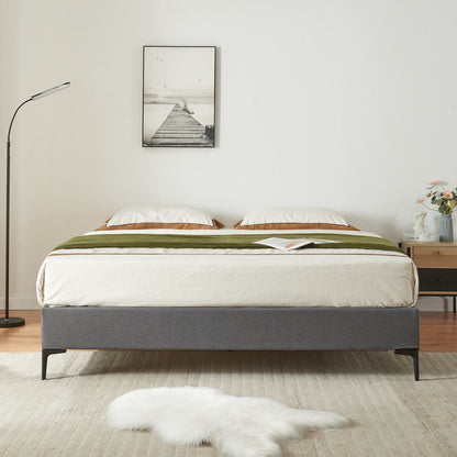 Tweepersoonsbed – Dubbelbed – Slaapbed – Bedframe – Boxspringbed – Donkergrijs – Afneembare Wasbare Stof – Stevig Multiplex Frame 140x200 cm
