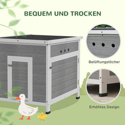 Eendenren – Kippenren – Pluimveestal – Gangenhok – Houten Kippenhok Lichtgrijs – Waterdicht Asfalt Dak – Handige Zijdeur & Ventilatie