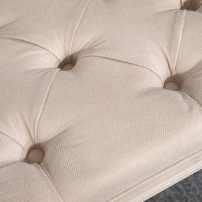 Vintage design bankje – zitbank – tuinbankje – krukje – halbankje – crèmekleur – button-tufted zitvlak – gedraaide houten poten