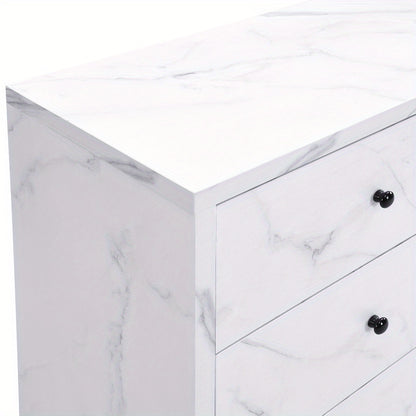 Opbergkast – Kast – Ladenkast – Bergkast – Dressoir – Wit Met Marmerlook – 120 cm Breed – Zes Lades Met Anti-Kantelmechanisme