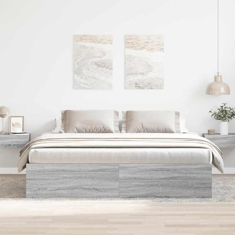 Bedframe – Bed – Bedbodem – Platformbed – Slaapbank – Modern Design – Massief Hout – King Size 180x200 cm – Stevig en Eenvoudig te Monteren – Grijs
