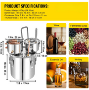 Alcohol distillateur - Distilleerketel voor Alcohol - 30L - Destilleerapparaat Etherische Olie - Maak zelf Bier, Wijn of Sterke Drank - Fermentatie set - Zilver