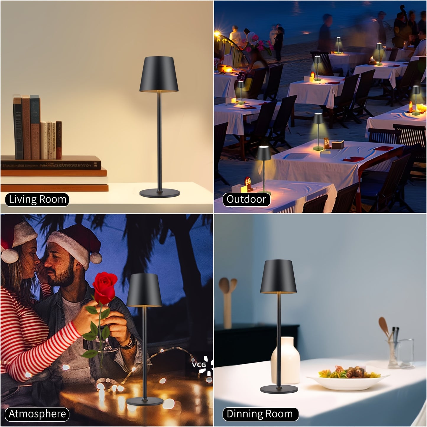 Draadloze LED Tafellamp – Touch Lamp – Nachtlamp – Oplaadbare Lamp – Sfeerverlichting – 4 Stuks Wit – 7000mAh Batterij – Pagodavormig Metaal