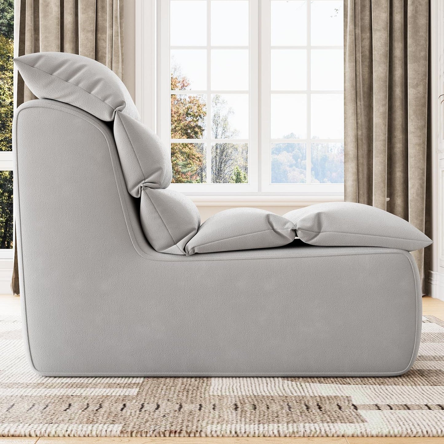 Adult Bean Bag Chair with High-Resilience Foam - Heavy-Duty Floor Sofa, Non-Slip Base & Easy Assembly, Grey Lounger for Reading, Gaming, for - Compatible with Hard Floors (Living Room, Bedroom)