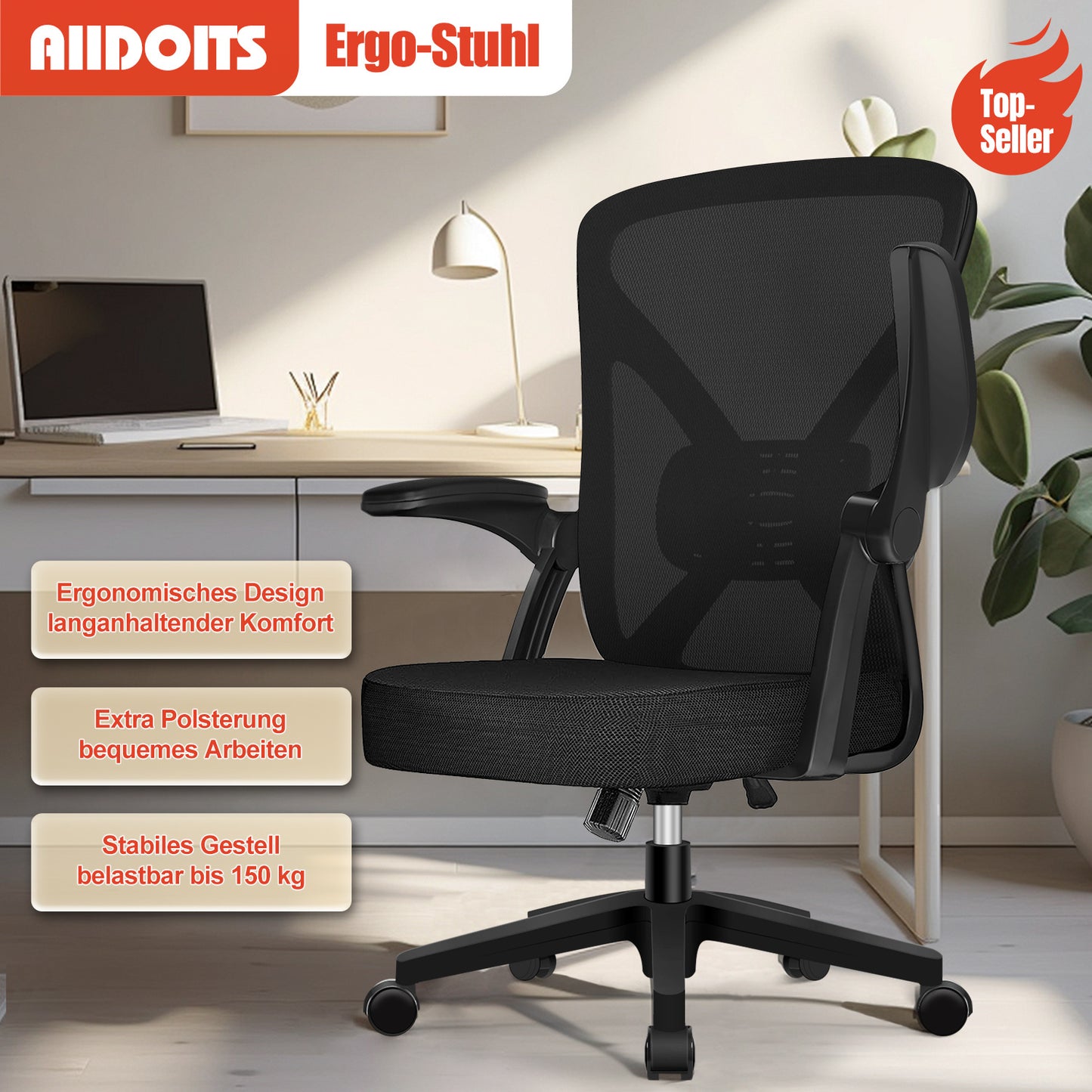 Office Chair with a Load Capacity of 150 Kg, Ergonomic Office Chair, Swivel Chair, Height Adjustable, Leather Office Chair