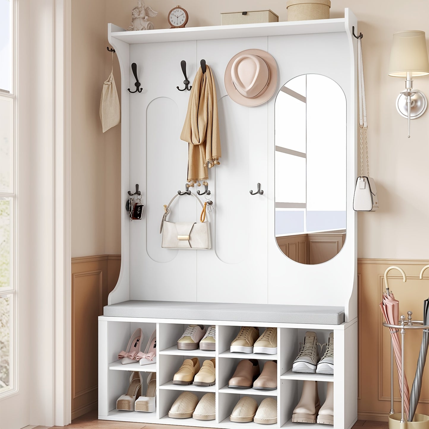 Kapstok – Schoenenrek – Garderobekast – Wandkapstok – Halmeubel – Wit – 5-in-1 Multifunctioneel Design – Verstelbare Planken