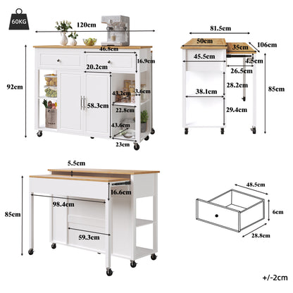 Keukentrolley – Keukeneiland – Serveerwagen – Opbergtrolley – Rolwagen – Mobiel met Vergrendelbare Lades – Stevige Wielen met Remmen – Wit/Zwart – Eenvoudige Montage – Duurzaam Niet-Houtmateriaal