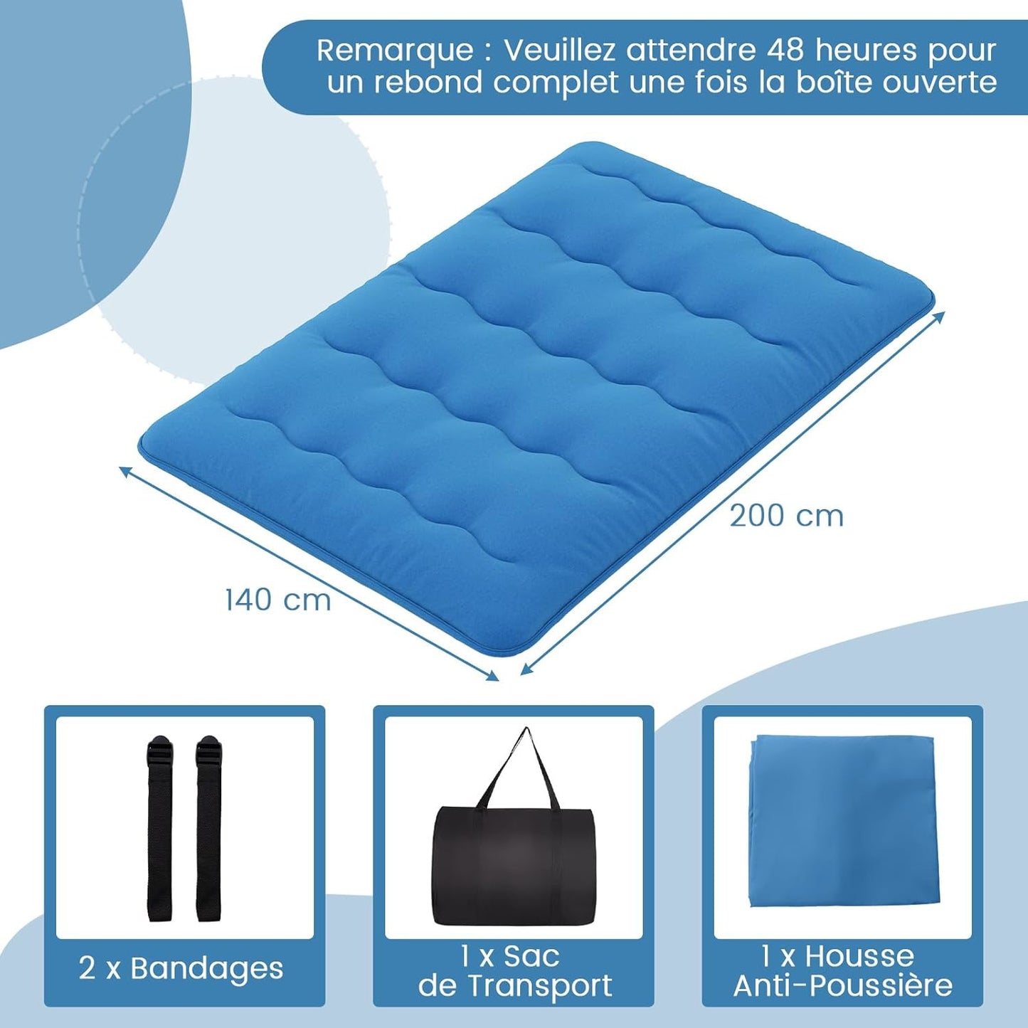 Japanse Futon Matras – Slaapmat – Campingmatras – Logeerbed – Opvouwbaar Matras – Blauw – 140x200 cm – Dikke 10 cm Vulling