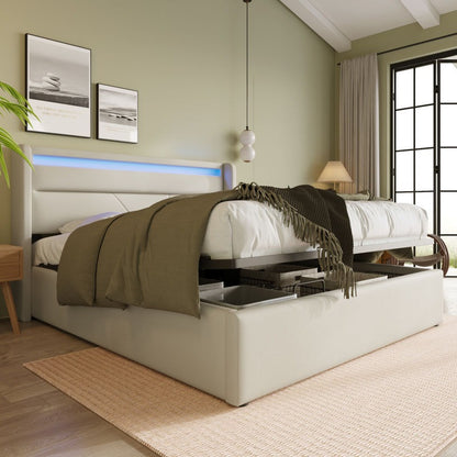 Hydraulisch Opbergbed – Bed Met Matras – Opklapbed – Stalen Bedframe – Tweepersoonsbed 160x200 cm – Klassiek Wit – Ruimtebesparend – Stevige Constructie