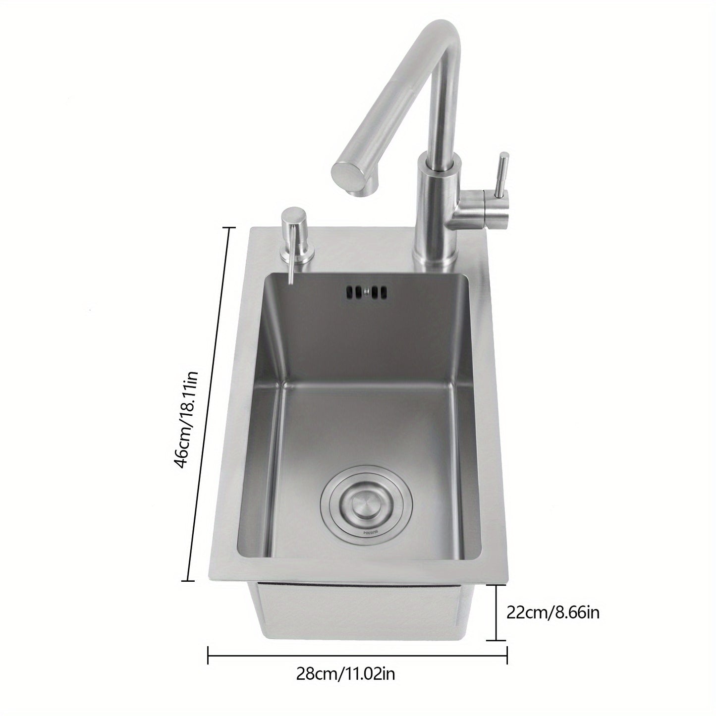 Enkele Groef Spoelbak – Spoelbak, Keukenspoelbak, RVS Spoelbak, Enkele Kom – 304 Roestvrij Staal – Afmetingen 46x28x22 cm – Uitschuifbare Kraan met Zeepdispenser