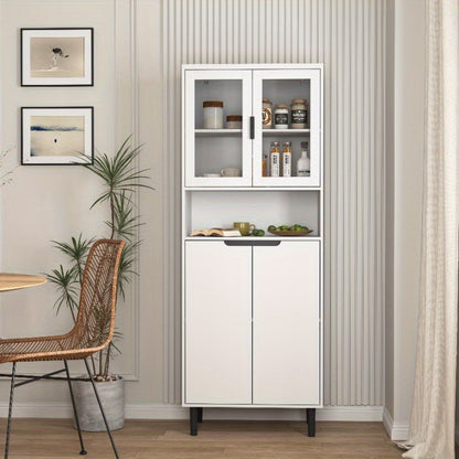 Boekenkast – Boekenrek – Opbergkast – Vakkenkast – Wandkast – Modern – Met 4 Glazen Deuren – Verstelbare Planken – Metalen Stevige Constructie – Verticale Ruimtebesparing – Wit
