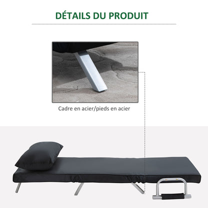 Bedbank – Slaapbank – Fauteuil – Logeerbed – Sofa – Verstelbare Rugleuning – Afneembare Voetensteun – Zwart Suède – Metaal