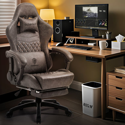 Ergonomische Gaming Stoel – Bureaustoel – Computestoel – Racestoel – Office Chair – Verstelbare Rugleuning – PU Leren Bekleding – Stevig Metalen Frame – Schommelfunctie – Zwart