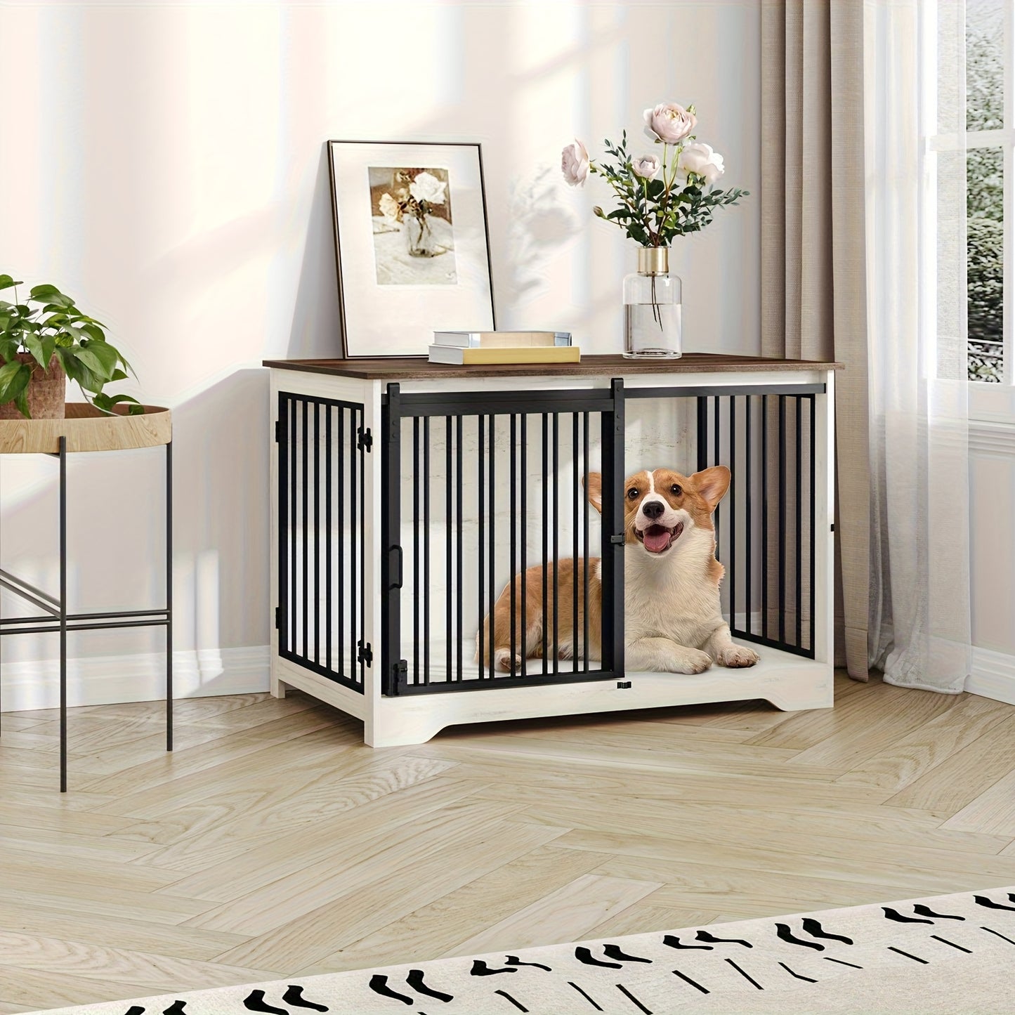 Furniture for Dog Crates, 100Cm Indoor Dog Kennel with Sliding And Double Doors, Contemporary Wooden Design, Appropriate for Small, Medium, And Large Dogs. - QUORE