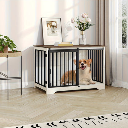 Furniture for Dog Crates, 100Cm Indoor Dog Kennel with Sliding And Double Doors, Contemporary Wooden Design, Appropriate for Small, Medium, And Large Dogs. - QUORE
