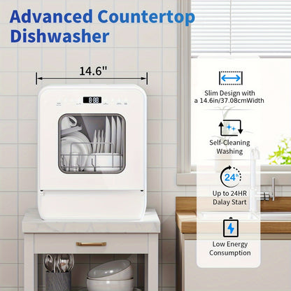 Mini Vaatwasser – Tafelmodel Vaatwasser – Kleine Vaatwasser – Compacte Vaatwasser – Mini Dishwasher – Ingebouwd 5L Waterreservoir – 7+2 Wasprogramma’s & 24-Uurs Uitgestelde Start