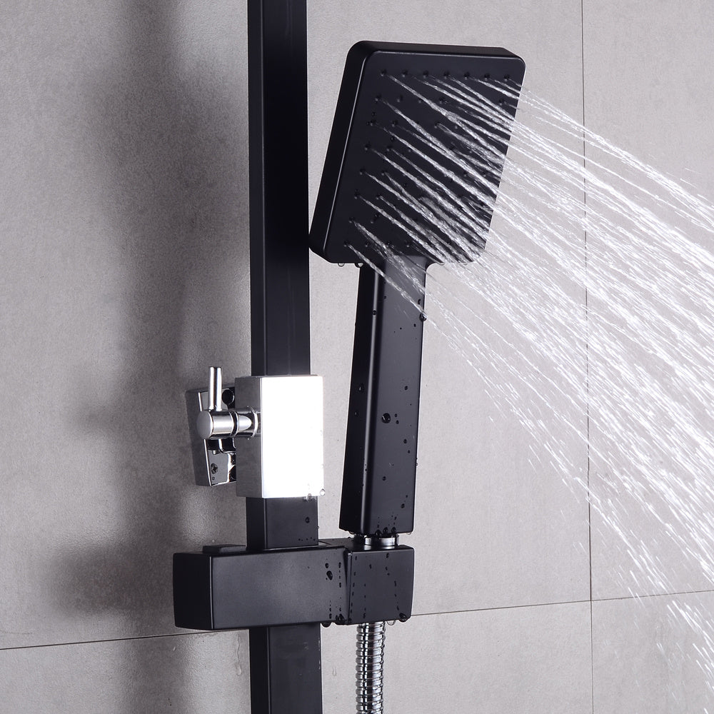 Regendouche Systeem – Douchekolom – Regendouchekop – Handdouche – Douche Set – Roestvrij Staal – Wandmontage – Zwart Mat – Waterbesparend – Luxe Vierkant Design