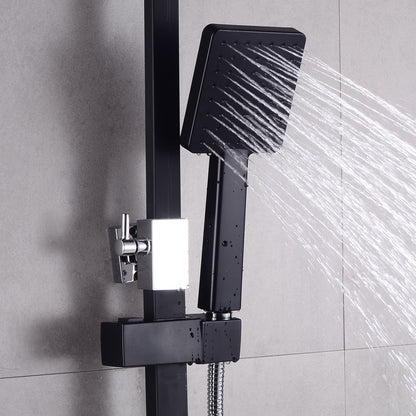 Regendouche Systeem – Douchekolom – Regendouchekop – Handdouche – Douche Set – Roestvrij Staal – Wandmontage – Zwart Mat – Waterbesparend – Luxe Vierkant Design