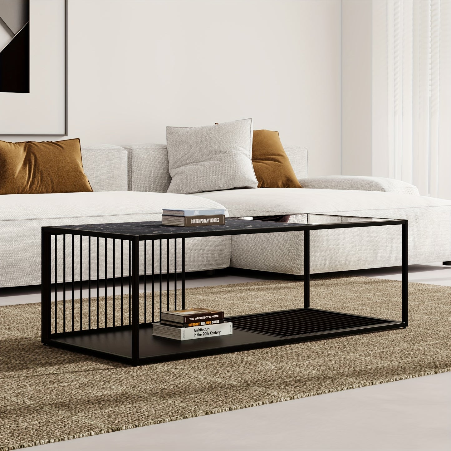 Koffietafel – Salontafel – Bijzettafel – Lounge tafel – Woonkamertafel – Zwart – Glazen Blad – Ruime Opberglade – Minimalistisch Design