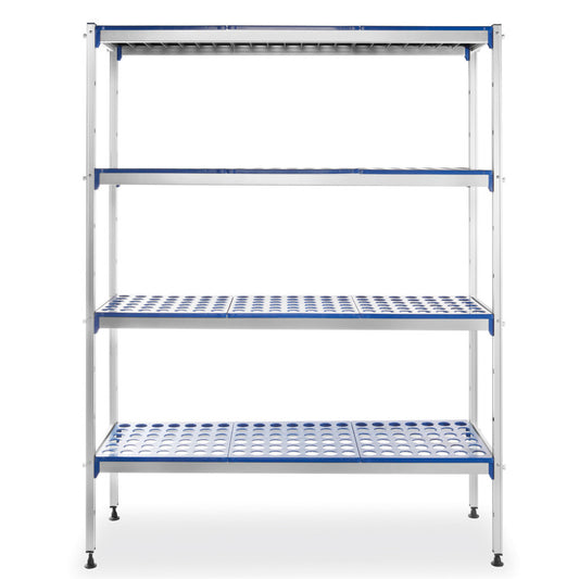 Open kast keuken – Open stelling – Opbergkast – Opbergrek – Vakkenkast – Geanodiseerd aluminium frame – Vaatwasserbestendige polypropylene planken – 128 cm breed, 168,5 cm hoog