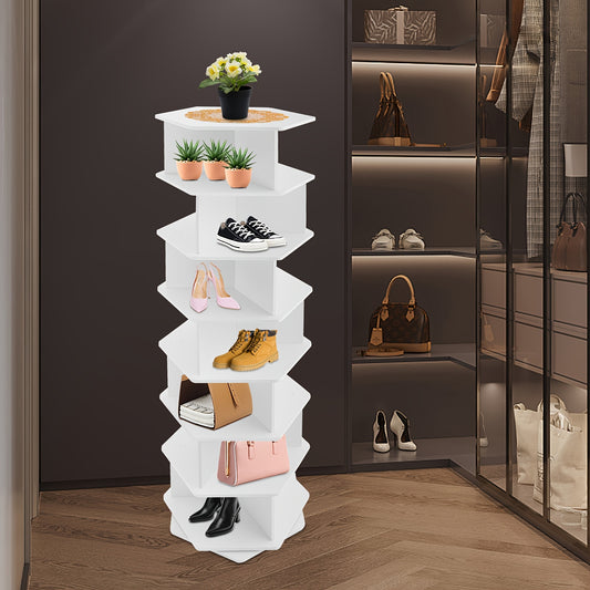 Schoenenrek – Schoenenkast – Schoenenhouder – Schoenendisplay – Schoenopberger – 7 Laags – 360° Draaibaar – Wit – Duurzaam PVC – Ruimtebesparend