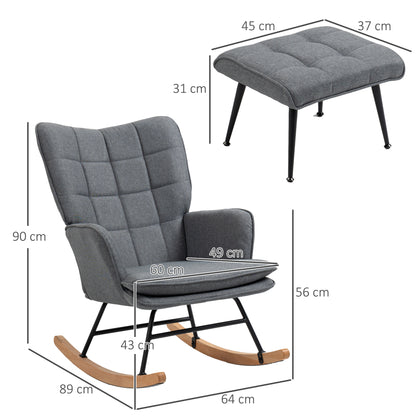 Schommelstoel – Relaxstoel – Fauteuil – Voedingsstoel – Loungestoel – Linnenlook Stof – Max. 130 Kg Draagkracht – Inclusief Voetenbank 64x89x90 cm