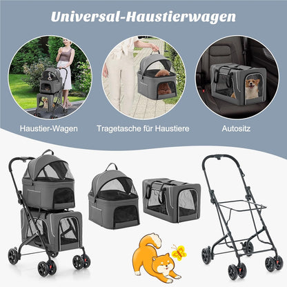 Hondenbuggy – Dierenwagen – Huisdierenwagen – Wandelwagen – Transportbox – 3-in-1 met Ventilerende Gaasramen – Inklapbaar Tot 16 kg