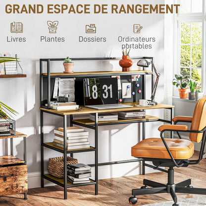 Computertafel – Bureau – Werkplek – Schrijftafel – Studietafel – Met 4 Opbergrekken – Zwart Schrijfbord – 120x53x126 cm – Industrieel Bruin Zwart