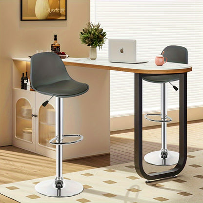 Barkruk – Barstoel – Barstoelset – Keukenstoel – Kruk – Verstelbare Zithoogte – Modern Grijs PU-leer
