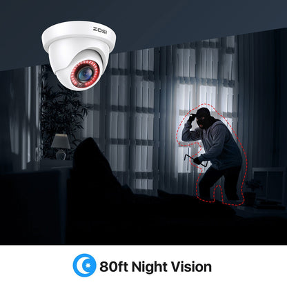 Dome Beveiligingscamera – CCTV Camera – Surveillance Camera – Camera Voor Thuis – Buitenbeveiliging – 1080P HD Resolutie – 24 Meter IR Nachtzicht – Set Van 8 Met BNC Kabels