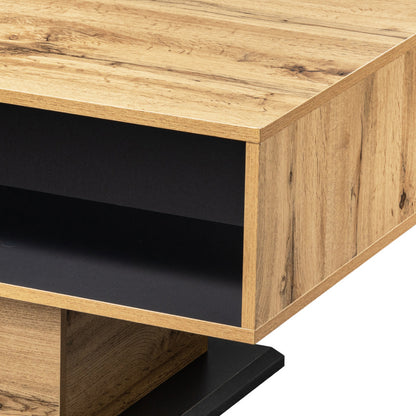 Salontafel – Koffietafel – Bijzettafel – Woonkamertafel – Tafel – Handenvrij Design – Dubbele Opbergruimte – 100x47x60 cm – Spaanplaat Met Natuurhoutnerf