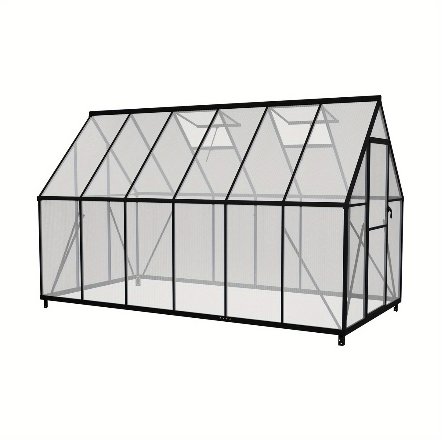 Kas – Serre – Plantenhuis – Tuinkas – Broeikas – Aluminium Frame – Verzinkte Stalen Fundering – Schuifdeur & Dakraam – 340x180x195 cm – 4 mm Polycarbonaat – Weerbestendig & Duurzaam - QUORE