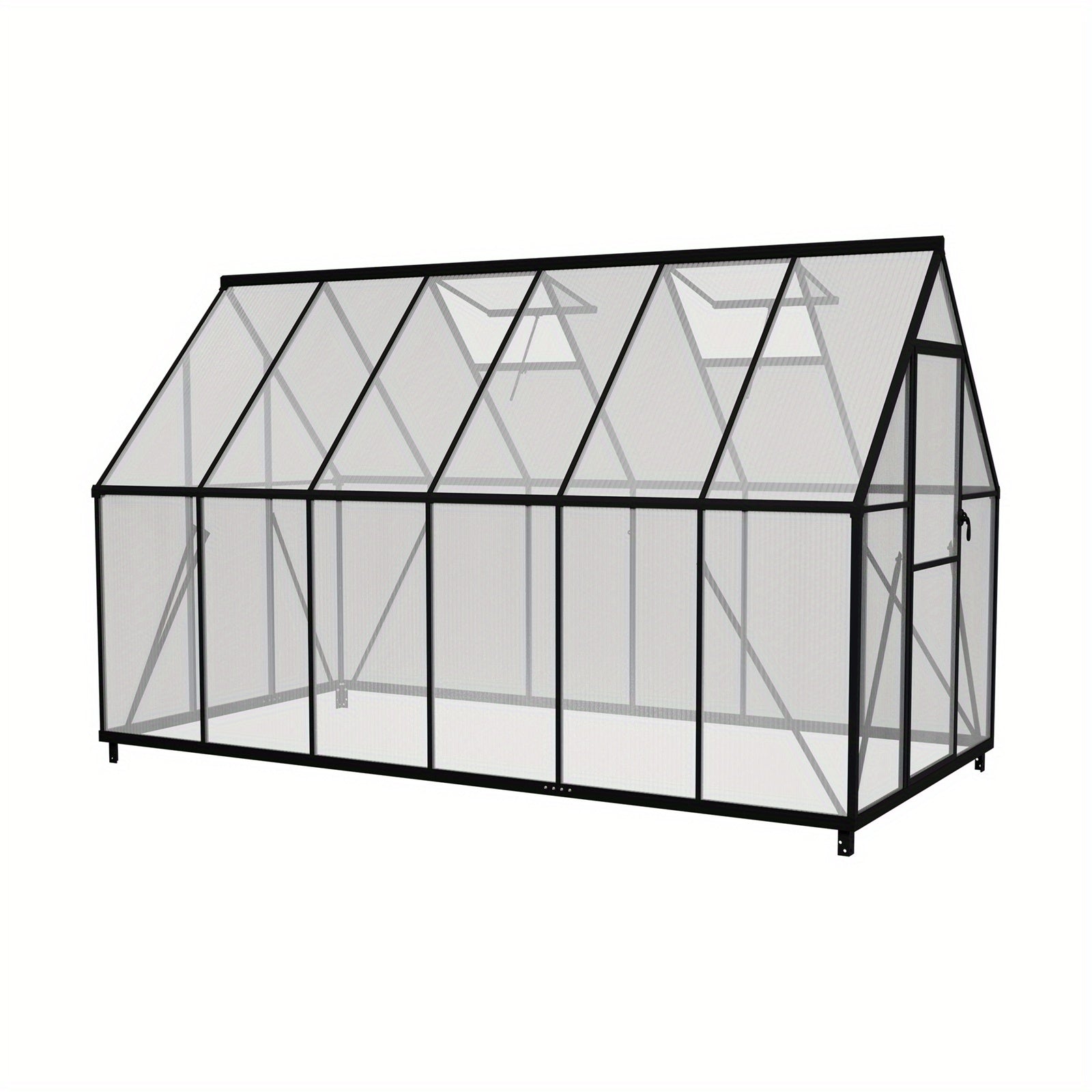 Kas – Serre – Plantenhuis – Tuinkas – Broeikas – Aluminium Frame – Verzinkte Stalen Fundering – Schuifdeur & Dakraam – 340x180x195 cm – 4 mm Polycarbonaat – Weerbestendig & Duurzaam - QUORE