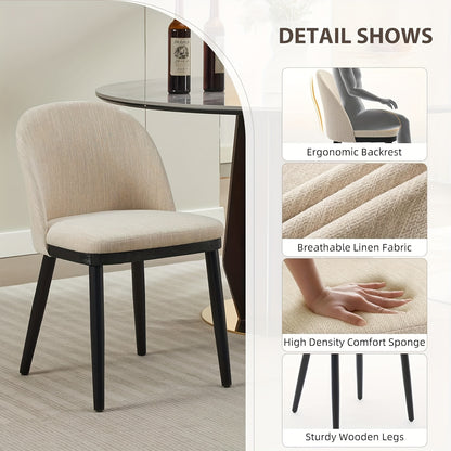 Eetkamerstoelen – Stoelen – Tuinstoelen – Keukenstoelen – Bistrostoelen – Set van 2 – Memory Foam Zitting – Beige Stofframe
