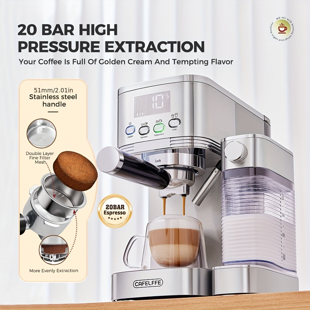 CAFELFFE MK801 Semi-Automatic Espresso Machine, Featuring An Automatic Milk Frothing System For One-touch Preparation. Equipped With 20 Bar High Pressure, Self-cleaning Function, Digital Display, And Temperature Control. Idea
