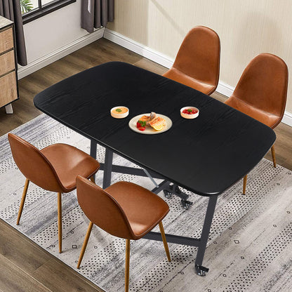 Klaptafel – Vouwtafel – Campingtafel – Inklapbare Tafel – Opvouwbare Eettafel – Zwart Houtnerf – 120x80x75 cm – 6 Wieltjes Met Remmen