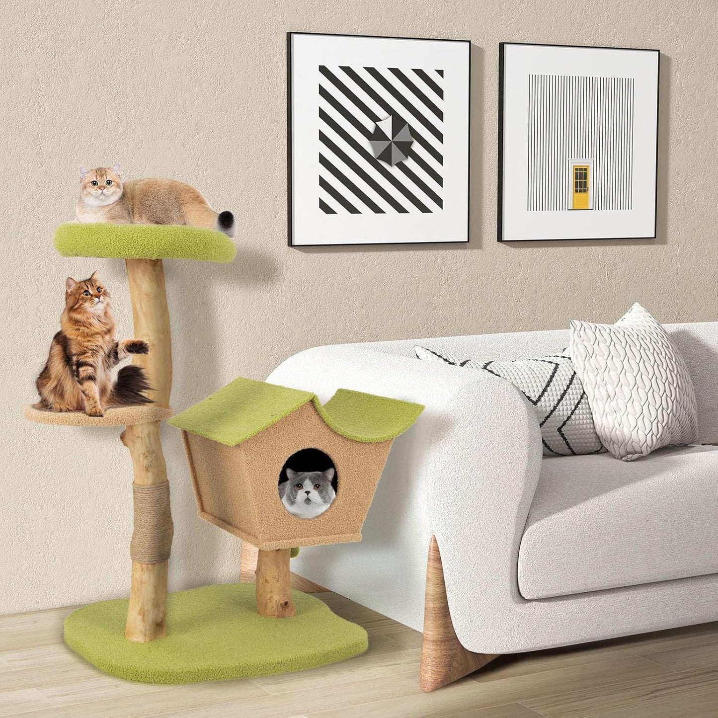 Krabpaal – Kattenkrabpaal – Kattenpaal – Kattenboom – Kattenhuis – 110 cm Hoog – Houten Frame Met Jute Bekleding