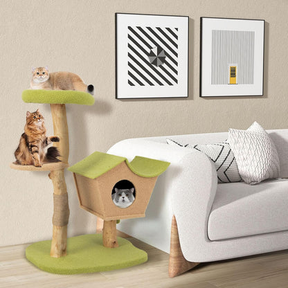 Krabpaal – Kattenkrabpaal – Kattenpaal – Kattenboom – Kattenhuis – 110 cm Hoog – Houten Frame Met Jute Bekleding