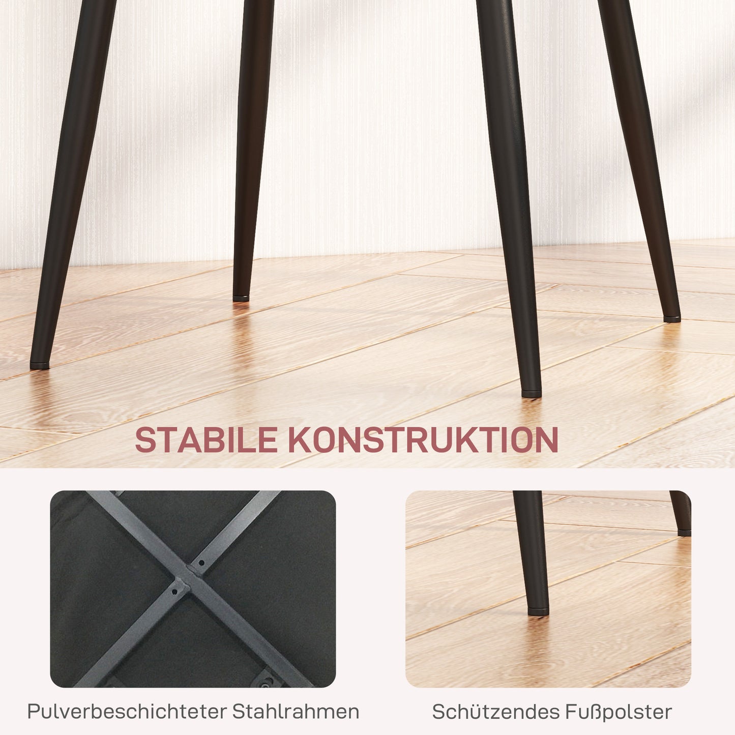 Eetkamerstoel – Keukenstoel – Stoel – Armstoel – Velvet – Set Van 4 – Fluweel Bekleding – Stevig Stalen Frame – Zacht Roze – 45x54x87 cm