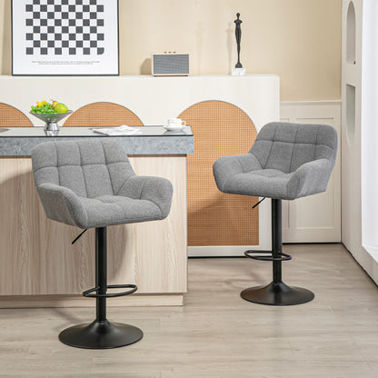 2-delige bartafelstoelenset – barkrukken – barstoelen – barkrukset – verstelbare barkruk – retro design – verstelbare zithoogte 62-85 cm – zachte fleece bekleding – grijs-zwart